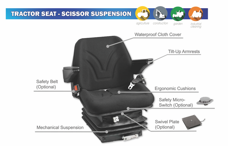 Universal Tractor Seat with Scissors Suspension