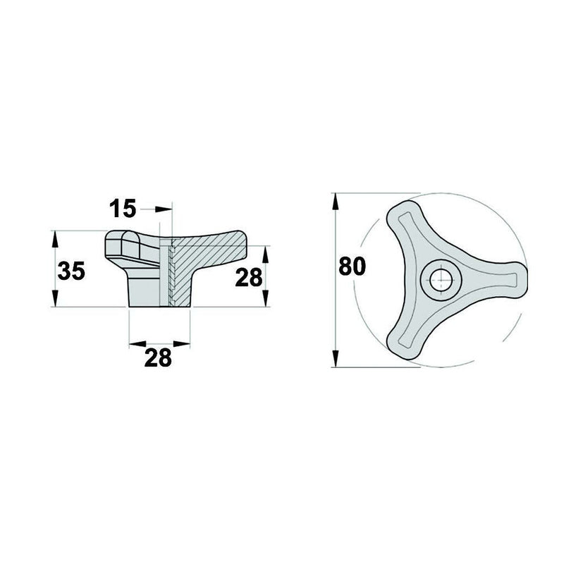 3 Sided Knob with Female Thread - AMAIreland - 