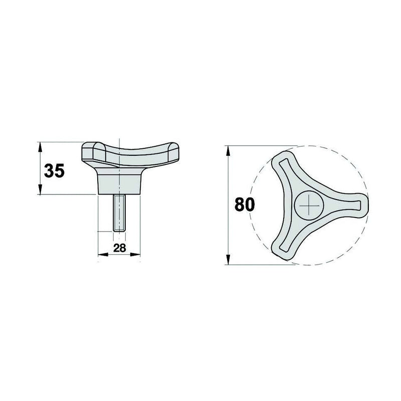 3 Sided Knob with Male Thread - AMAIreland - 
