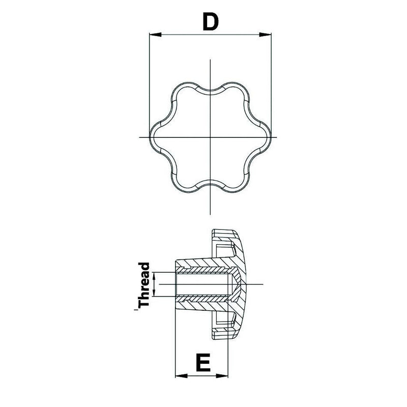 6 Sided Knob with Female Thread - M8 - AMAIreland - 