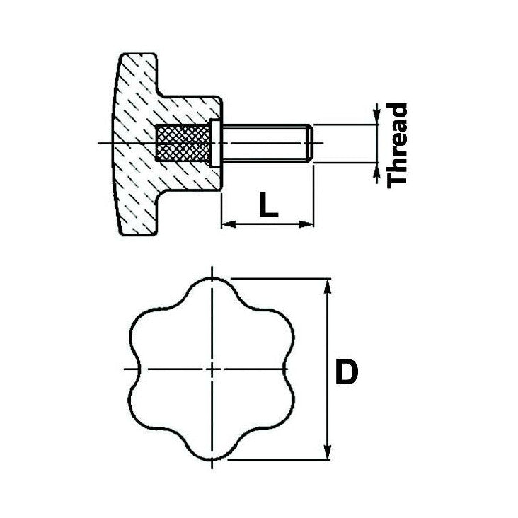 6 Sided Knobs with Male Thread M12 - Width 50mm - AMAIreland - 