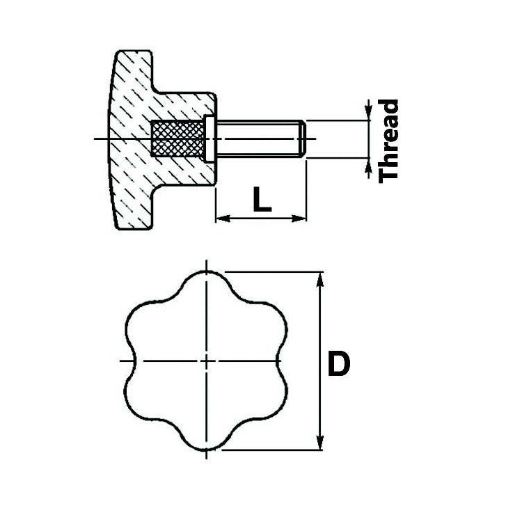 6 Sided Knobs with Male Thread M6 - Width 40mm - AMAIreland - 