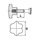 6 Sided Knob with Male Thread - M8