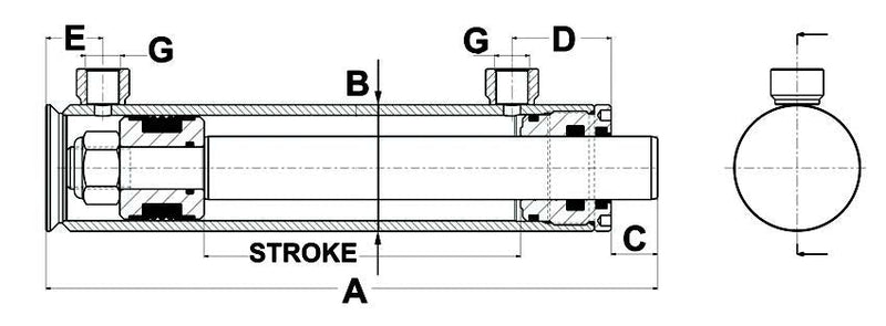 Double Acting Hydraulic Cylinder without Ends - Rod 40mm x OD 70mm - AMAIreland - 