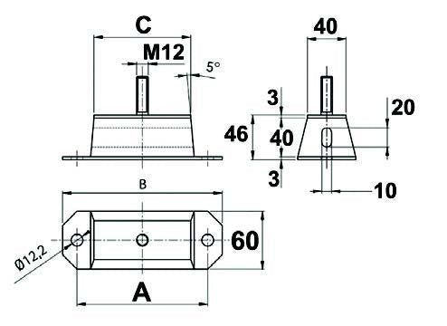 Rectangular Rubber Mounting 135mm - AMAIreland - 