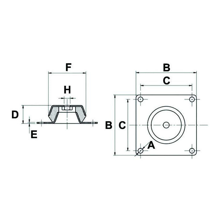 Bell Shaped Mountings - Square Base (Threaded Hole) M20 - AMAIreland - 