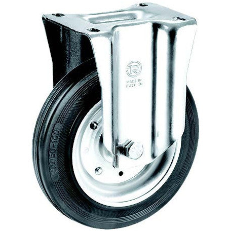 Rubber Castor Wheels on Steel Rim Heavy Duty - Fixed Support - H 232mm - AMAIreland - 