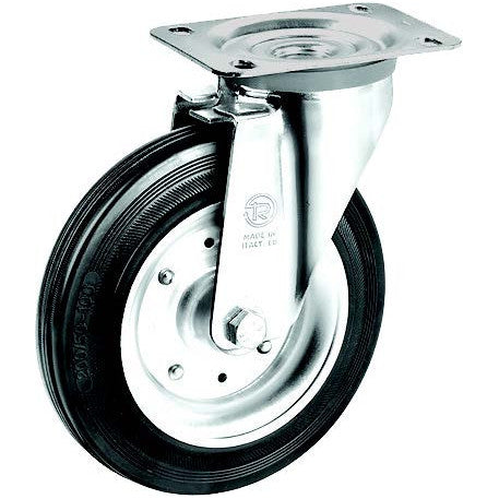 Rubber Castor Wheels on Steel Rim Heavy Duty - Swivel Support - H 232mm - AMAIreland - 