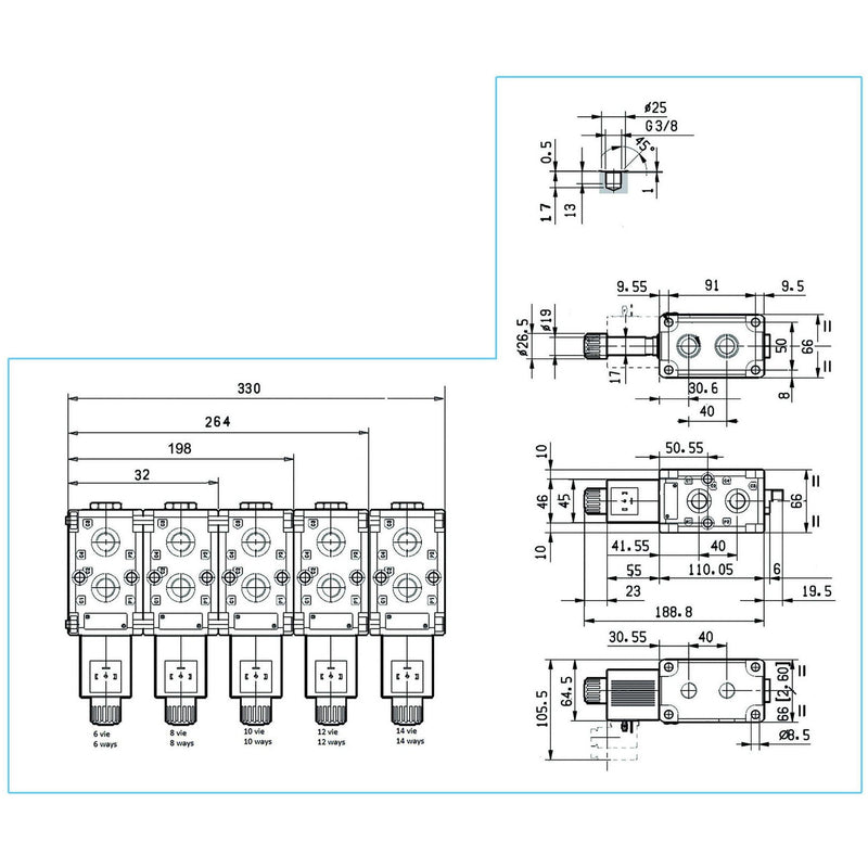 Stackable Circuit Selector Valve Double Acting - 6Way -24VDC - AMAIreland - 