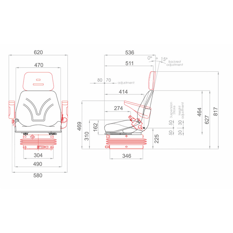 Tractor Seat - Pneumatic Suspension - AMAIreland - 