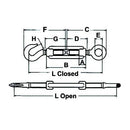 Turnbuckles with Hook & Eye - Thread Ø 6MM 1/4"