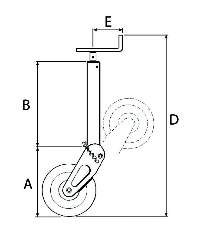 Wheel Parking Jack with Turnover Spring Locking Square Profile - Rubber 250 x 80mm