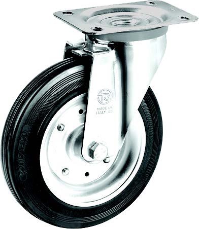Rubber Castor Wheels on Steel Rim Heavy Duty - Swivel Support - H 232mm