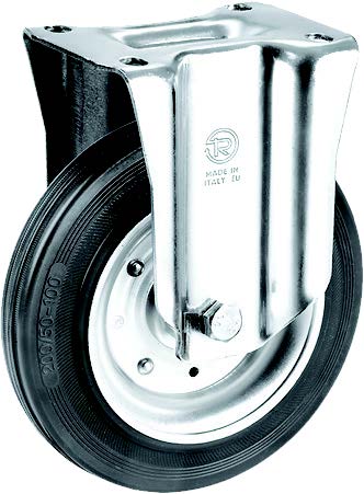 Rubber Castor Wheels on Steel Rim Heavy Duty - Fixed Support - H 192mm