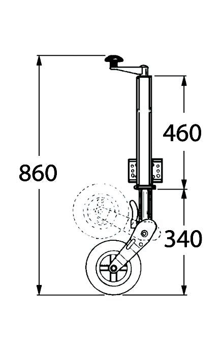 Wheel Jack with Fixing Bracket & Tilt up Wheel - Round Profile Ø60mm